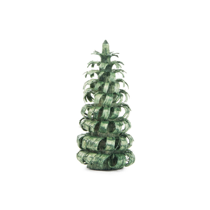Green Wooden Shaved Tree German Figurine – side view of the Christmas ornament
