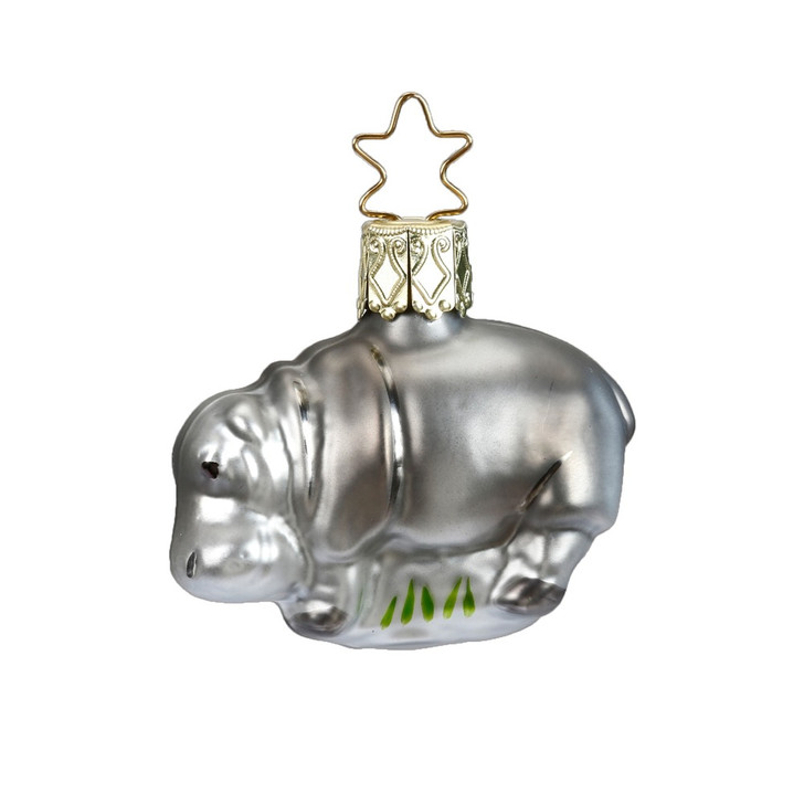 Happy Hippo Glass Ornament by Inge-Glas® Germany. Handcrafted mouth-blown and hand-painted hippopotamus ornament. Made in Germany, 1.8" (4cm).