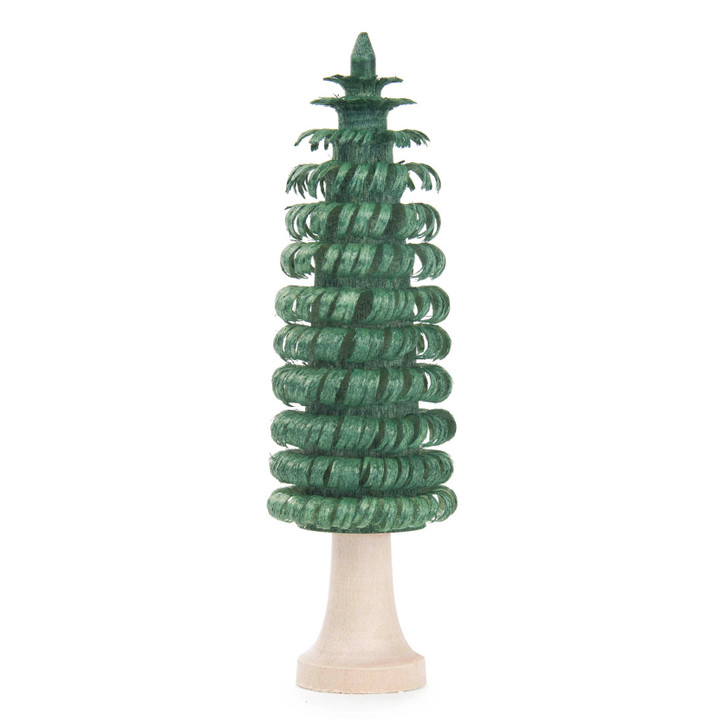 Green Wooden Shaved Tree on Natural Stump German Figurine – alternate view of the Christmas ornament