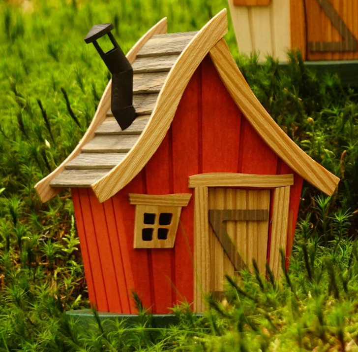 Orange Rustic Wood Incense House with Chimney – 20 cm Decorative Smoker