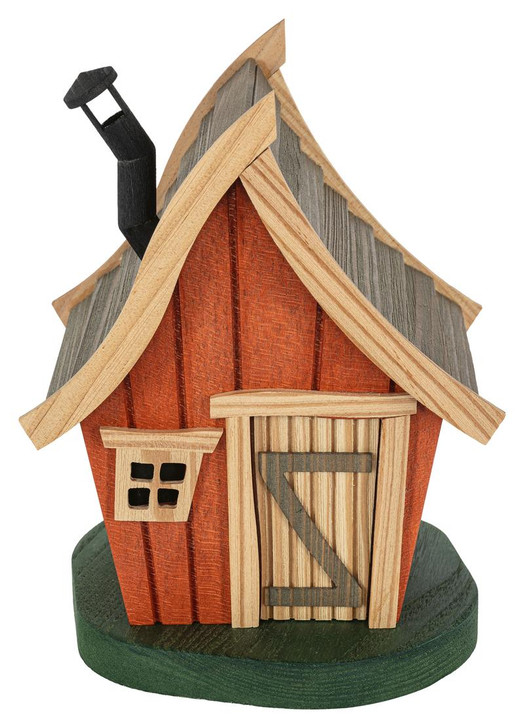 Orange Rustic Wood Incense House with Chimney – 20 cm Decorative Smoker