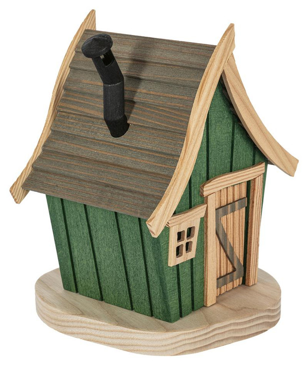 Green Rustic Wood Incense House with Chimney – 20 cm Decorative Smoker