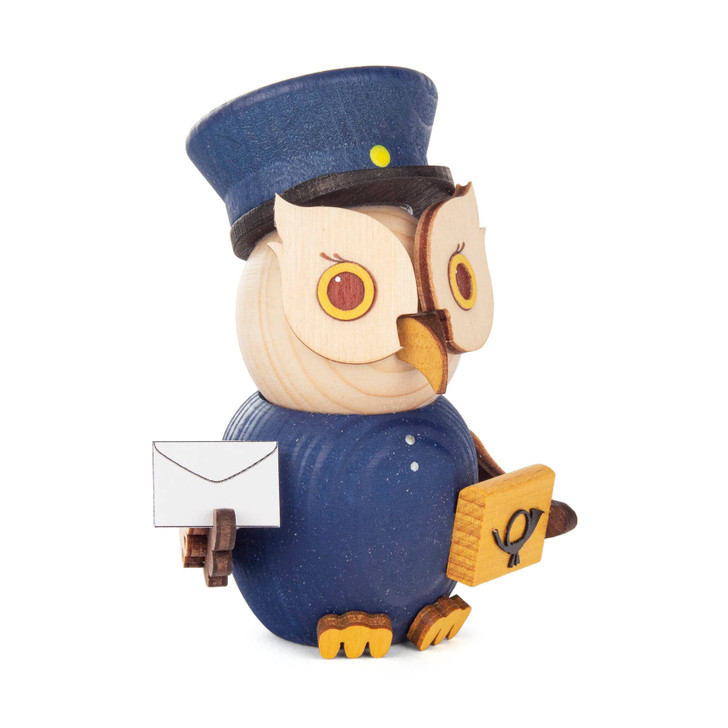 Mini Owl Postman Wooden German Figure | 3.5 Inches Tall