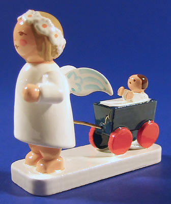 WENDT & KÜHN Snowflake Blonde Angel Figurine Wagon – side view of the Christmas ornament