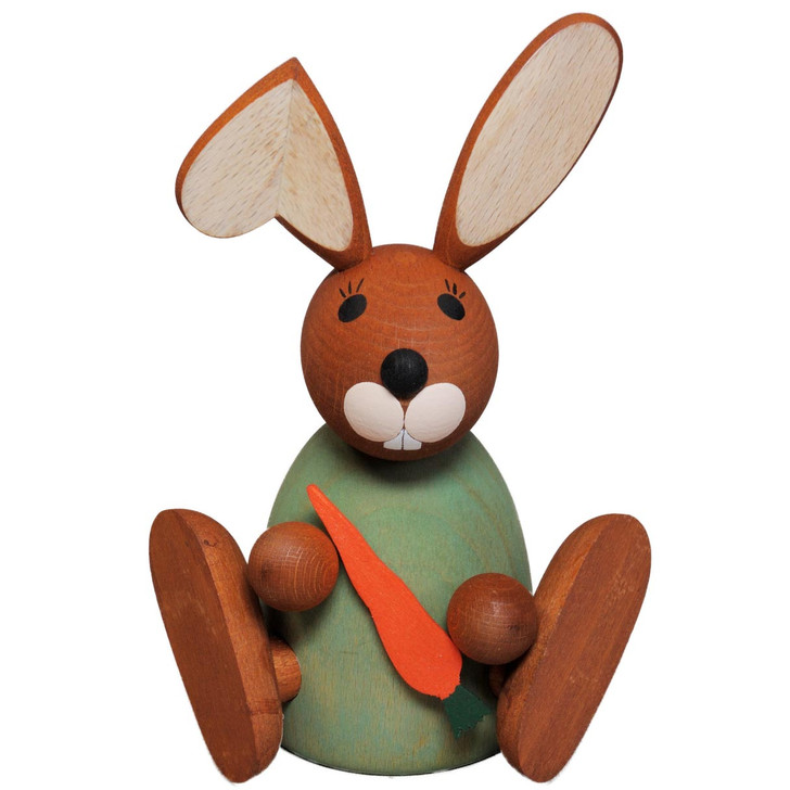 Richard Glässer Easter Rabbit with Carrot | Handcrafted German Wooden Easter Decoration | 16 cm