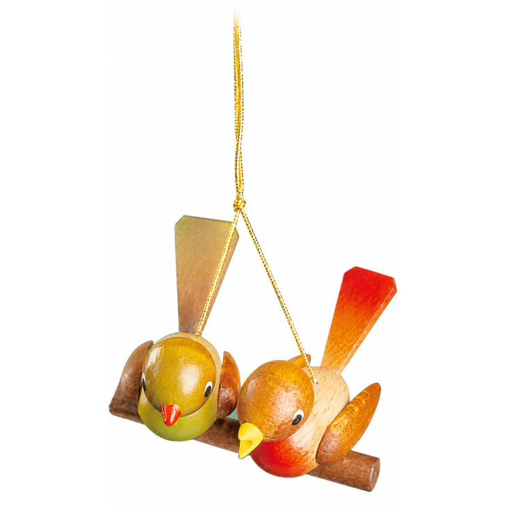 Richard Glässer Bird Pair Tree Ornament | Handcrafted German Wooden Christmas Decoration | Made in Seiffen