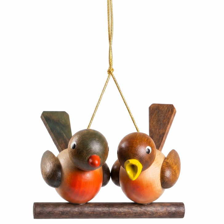 Richard Glässer Bird Pair Tree Ornament | Handcrafted German Wooden Christmas Decoration | Made in Seiffen