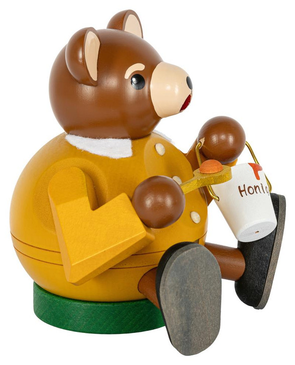Richard Glässer Bear with Honey Pot Incense Smoker | 13cm – detail view of the German Christmas smoker