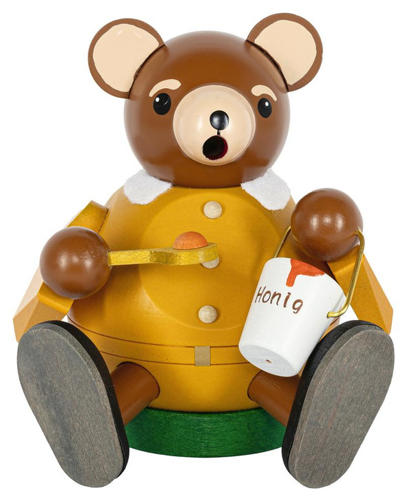 Richard Glässer Bear with Honey Pot Incense Smoker | 13cm – German Christmas smoker by Richard Glaesser