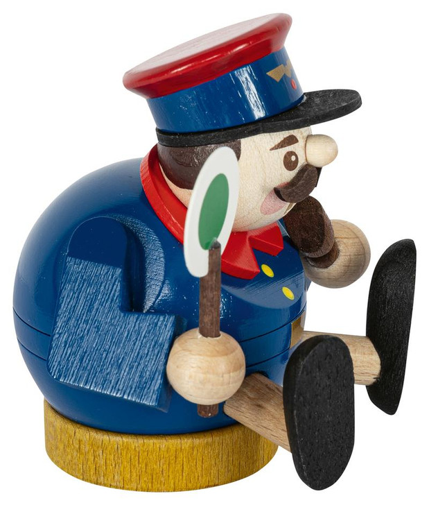 Richard Glässer Mini Railway Worker Incense Smoker | German Wooden Sphere Smoker | Handmade in Seiffen | 8 cm