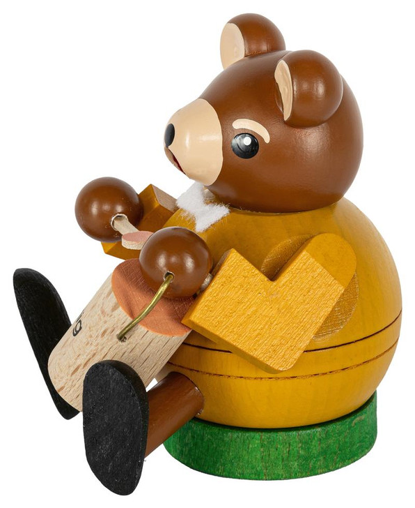 Richard Glässer Mini Bear Incense Smoker | Handmade German Wooden Sphere Smoker | Seiffen Germany | 8 cm