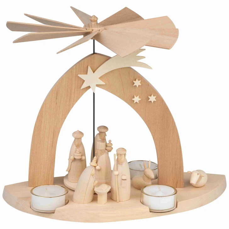 Nativity and Three Wise Men German Pyramid | 9 Inches Tall – Christmas pyramid by Seiffener Volkskunst eG