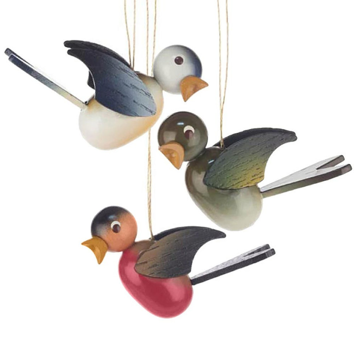 Wooden Painted Bird German Ornament - Set of 6