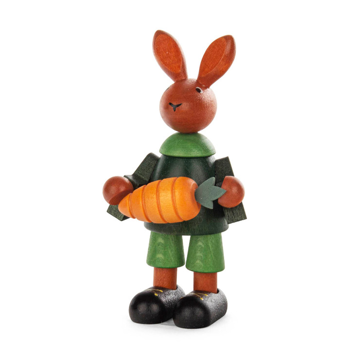 German Wooden Easter Bunny with Carrot – 4.3 Inches
