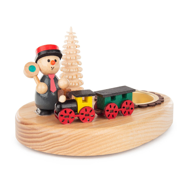 Snowman Train Conductor Candle Holder
