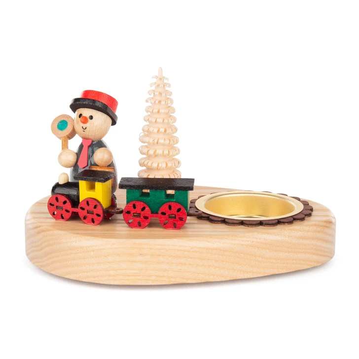 Snowman Train Conductor Candle Holder