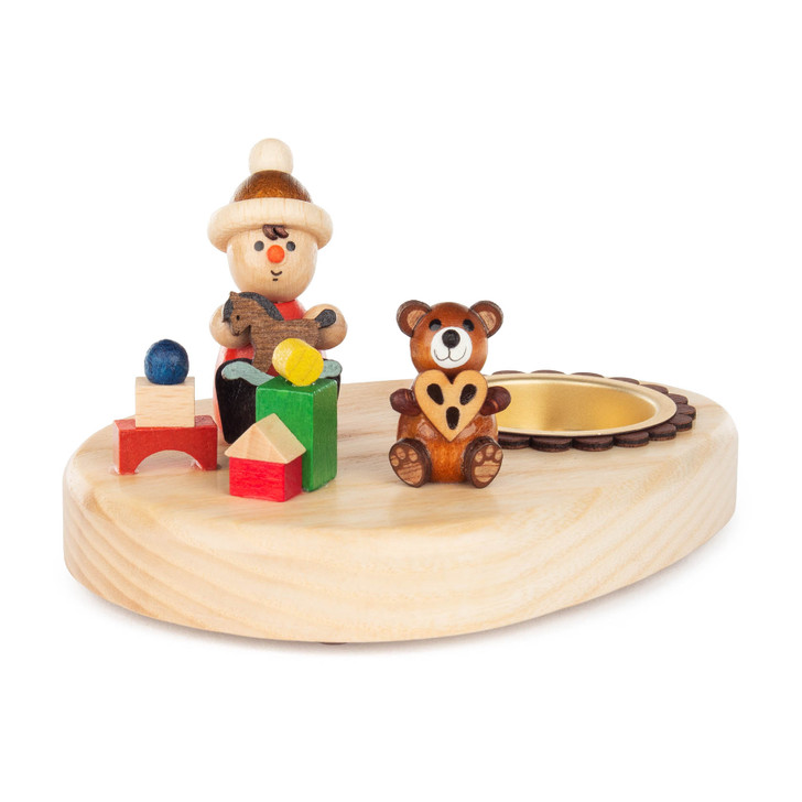 Snowman Child Playing Candle Holder