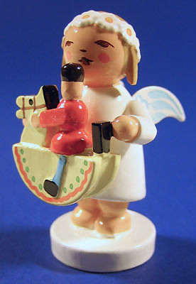 WENDT & KÜHN Blonde Angel Figurine Rocking Horse – side view of the Christmas ornament