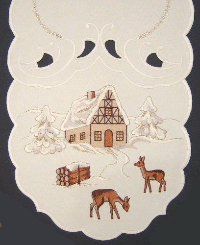 Christmas Winter World Creme Oval Tablecloth | 9x31.5 inches | 23x80cm – alternate view of the German handcrafted gift