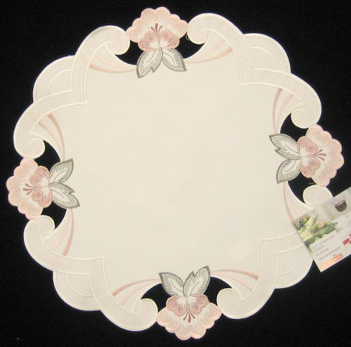 German Spring Pink Flowers Linen Table Topper