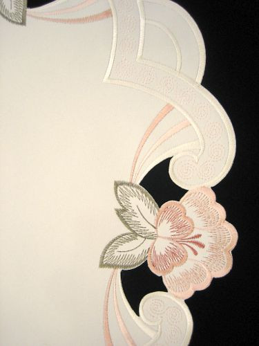 German Spring Pink Flowers Linen Table Topper