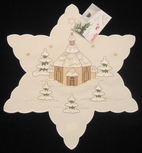 German Village Church Christmas Star Table Topper Doily – German handcrafted gift by Funke Stickerei GmbH