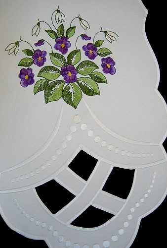 German Violet Linen Oval Table Topper