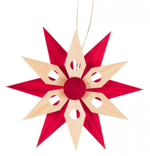 Red Natural Wooden Star Christmas Ornament - ChristKindl-Markt