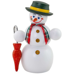 Snowman with Umbrella German Smoker Figurine | 14cm