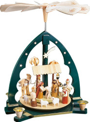 REPAIRED Green Nativity German Carousel Pyramid