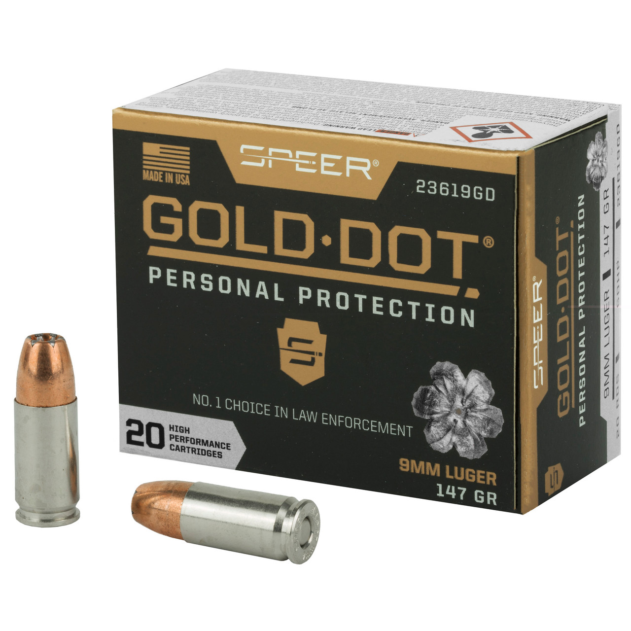 SPEER - 9MM - 147 GR - GOLD DOT HOLLOW POINT - 20 RDS/BOX - RPLCCI23619GD