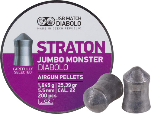 JSB MATCH STRATON MONSTER JUMBO - .22 CAL - ROUND - 25.39 GR - 200/tin JSB MATCH STRATON MONSTER JUMBO - .22 CAL - ROUND - 25.39 GR - 200/tin