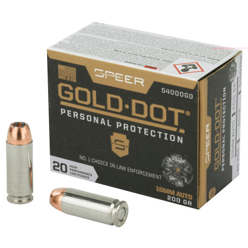 SPEER AMMUNITION - 10MM - 200 GR - GOLD DOT HOLLOW POINT - 20 RDS/BOX SPEER AMMUNITION - 10MM - 200 GR - GOLD DOT HOLLOW POINT - 20 RDS/BOX