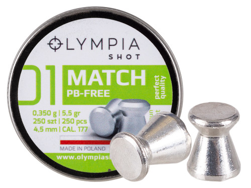 OLYMPIA SHOT MATCH LEAD FREE - .177 CAL - WADCUTTER - 5.5 GR - 250/tin OLYMPIA SHOT MATCH LEAD FREE - .177 CAL - WADCUTTER - 5.5 GR - 250/tin