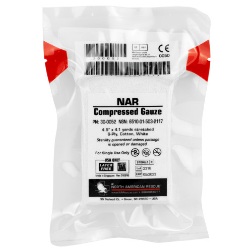 NAR Compressed Gauze sterile 4.5-inch cotton roll by North American Rescue