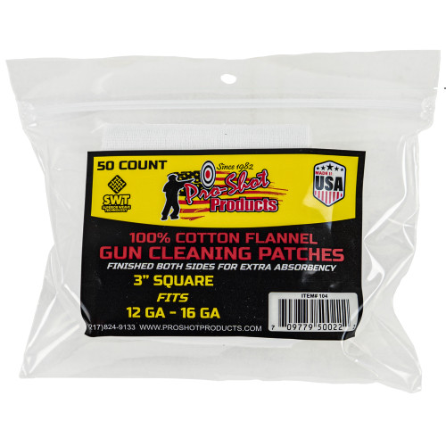 Pro-Shot Products 12/16 Gauge Cleaning Patches 50-Pack for shotgun maintenance
