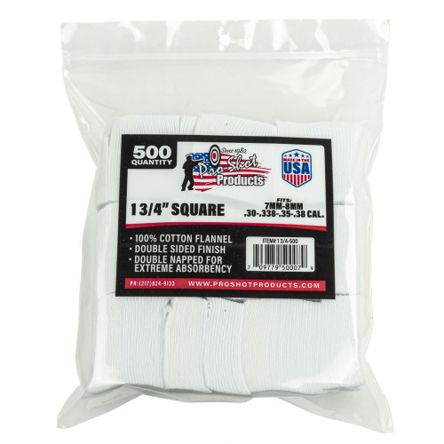 Pro-Shot Products 7mm-.38 Cal Cleaning Patches 500-Pack bulk cotton firearm patches