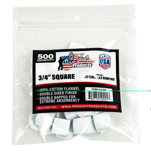 Pro-Shot Products 17-22 Cal Cleaning Patches 500 Pack bulk cotton