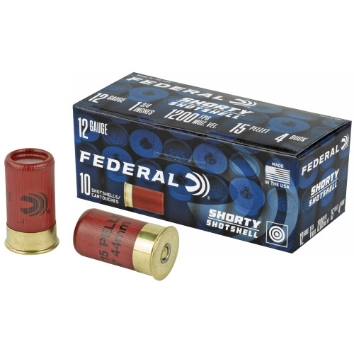 FEDERAL SHORTY - 12 GA - 1.75" - #4 BUCK - 15 PEL - 10 RDS/BOX FEDERAL SHORTY - 12 GA - 1.75" - #4 BUCK - 15 PEL - 10 RDS/BOX