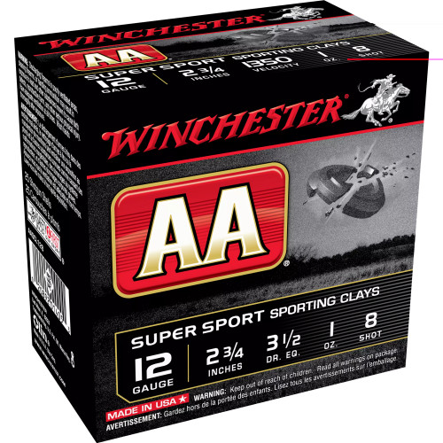 WINCHESTER AA SS SC - 12 GA - 2.75" - #8 - 1 OZ - 25 RDS/BOX WINCHESTER AA SS SC - 12 GA - 2.75" - #8 - 1 OZ - 25 RDS/BOX
