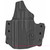 Side angle view showing adjustable belt loops on black Kydex combo holster