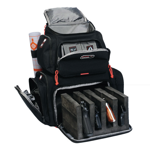 GPS Handgunner Backpack in black, freestanding range bag for handgun shooters