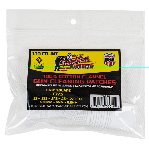Pro-Shot Products Cleaning Patches .22-.270 Cal 100 Pack for rifles