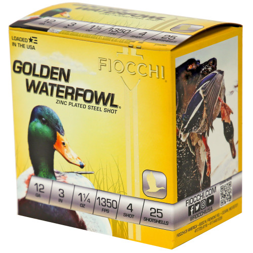 FIOCCHI GOLDEN STEEL - 12 GA - 3" - #4 - 1-1/4 OZ - 25 RDS/BOX