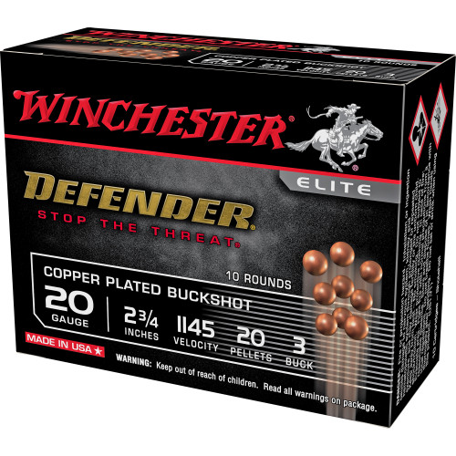 WINCHESTER DEFENDER - 20 GA - 2.75" - #3 BUCK - 20 PEL - 10 RDS/BOX