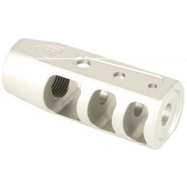 Fortis RED AR-15 Muzzle Brake 5.56 NATO Stainless Steel – angled detail view