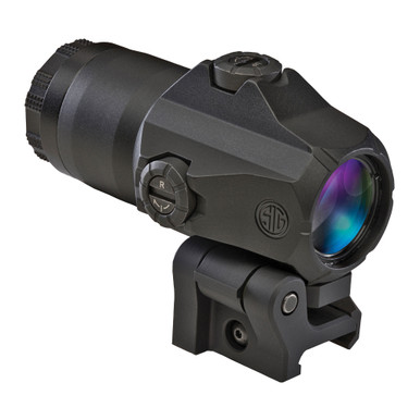 Sig Sauer JULIET4 4x24 Magnifier – side profile showing PowerCam flip mount