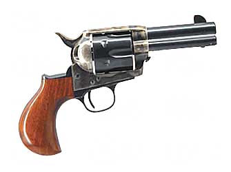 Cimarron Thunderer single-action revolver showing standard blue barrel and case hardened hammer detail