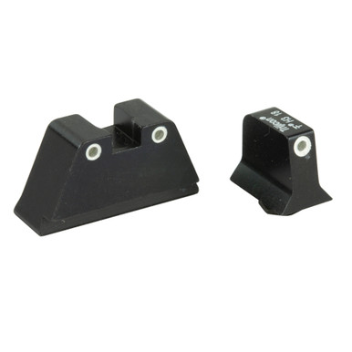 Trijicon Suppressor Night Sights for Glock 10mm – front view showing tritium lamps and white dot rings