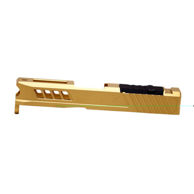 True Precision Glock 43 RMS Cut Slide in Gold finish, optics-ready subcompact slide